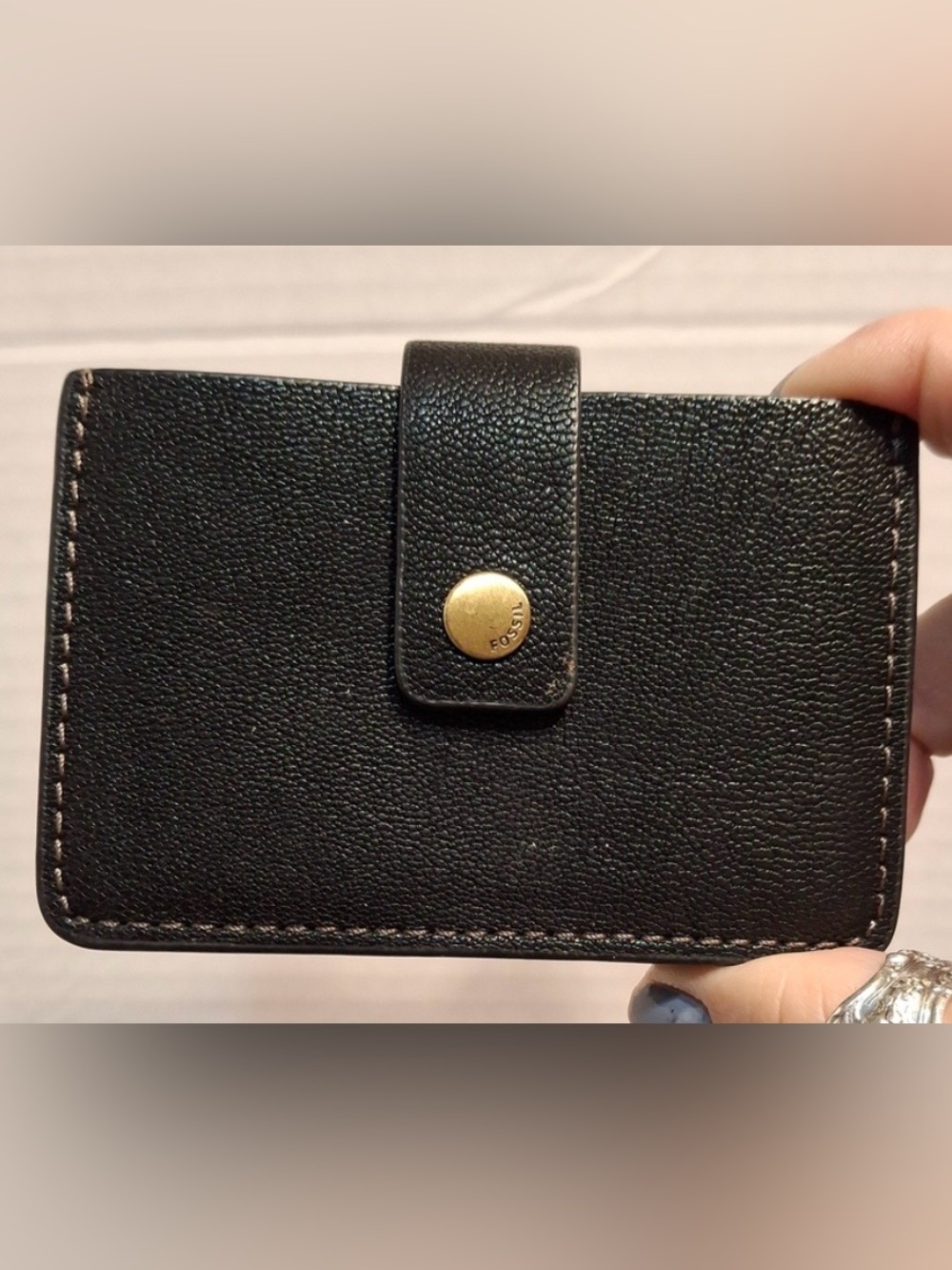Fossil Black Pebbled Leather Snap Card Case